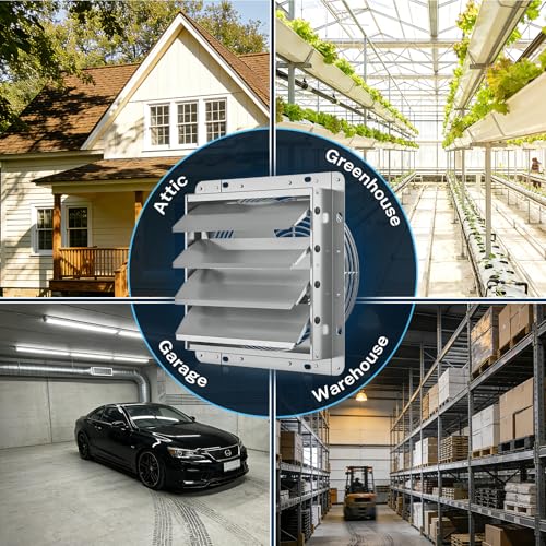 Hon&Guan 14 Inch Shutter Exhaust Fan with Stepless Speed Controller, 882 CFM High Airflow, 1600 RPM Wall Vent Fan, Automatic Gravity Shutters, Easy Install for Garage, Shed & Greenhouse, Gunmetal Gray - color: Gray, size: 14 Inch