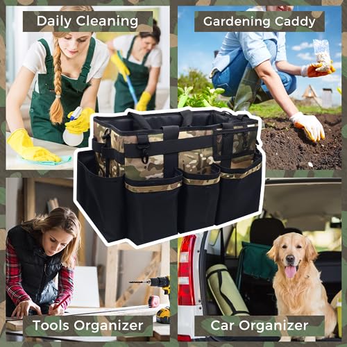 SCAVATA Wearable Cleaning Caddy Organizer with Handle & Shoulder Straps for Housekeepers, Under Sink & Car Cleaning Tool Organizer Bag with 4 Foldable Dividers (Camouflage) - color: Camouflage