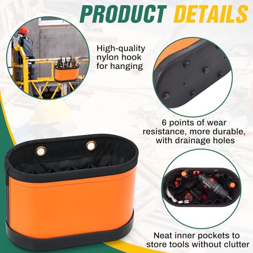 Oval Hard Bucket Tool Organizer, Utility Plastic 14 Pocket Polypropylene Tool Bucket Bag with Hook and Drain Holes for Home Garage Light Trade Lineman Tools, Without Stand - style: Classic