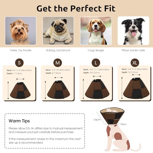 Dog Cones for Medium Dogs, Soft Dog Cone Collar After Surgery | Pet Cone for Dogs Wound Care, Spay, Neuter, Breathable Pet Surgery Collars & Cones, Adjustable Elizabethan Collar, Brown M - color: Brown, size: M