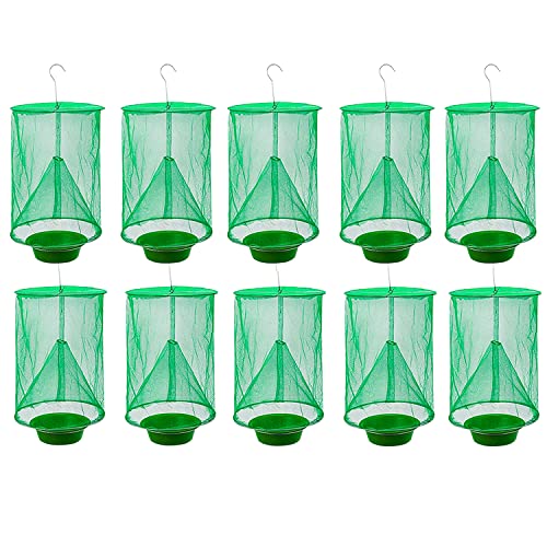 Ranch Fly Trap Outdoor Hanging Reusable with Fishing Apparatus | Food Bait Tray Catcher Cage for Indoor or Outdoor Family Farms, Park (10 Pack) - style: 10 pack