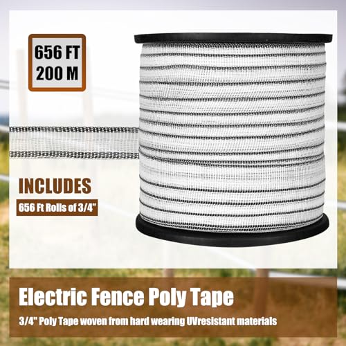Yaocom 656 Ft/ 200 M Electric Fence Tape Horse Fence,3/4 Inch | Electric Fence Polytape, 4 x 0.18 mm Stainless Steel Strand, High Visibility, Safe Reliable Conductivity, for Livestock Horse - size: 3/4 Inch