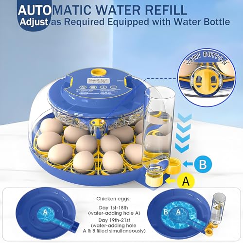 18 Egg Incubator with Automatic Egg Turning and Humidity Control,Water Refill,Egg Candler,Incubators for Hatching Chicken,Ducks,Goose,Quail,Pigeon,Parrot,Turkey for Farm, Home,Science Classroom