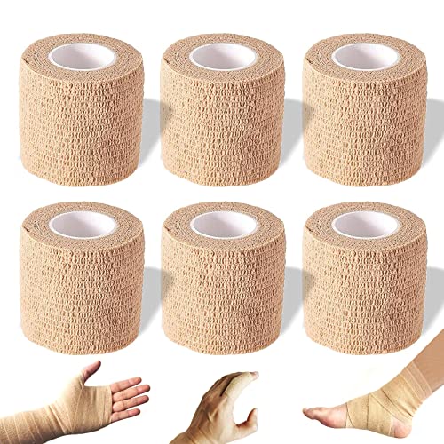 Self Adhesive Bandage wrap, Elastic Bandage wrap 2 inch, Wrap for Injury | Self adhering, Self adherent cohesive wrap, adhesive wrap bandage rolls,For Sports, First Aid Tape, 5 Yards, 6 Pack - size: 2 Inch