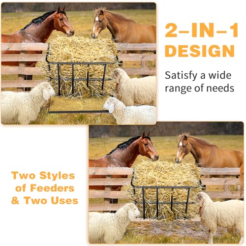 Outvita Hay Feeder 2 in 1 Hay Rack, Wall Mount Goat Horse Feeders, Heavy Duty Steel Hanging Feeders with Detachable Grain Tray for Farm Livestock Goat Sheep Grain Indoor Outdoor Uses - size: 26.5 with tray