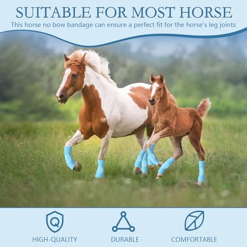 Set of 4 Horse No Bow Bandage 3D Contoured Standing Wrap Bandages Stable Nylon Horse Leg Wraps for Helping Prevent Horse from Tendon Damage and Keep Horses Clean and Safe(Light Blue) - color: Light Blue