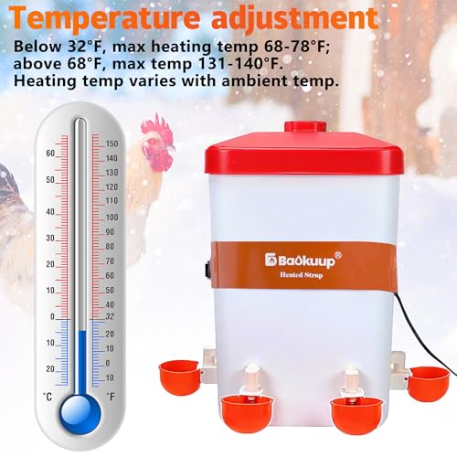 30 Inch Thermostatical Chicken Water Bucket Belt Heater, Silicone Chicken Waterer Heat Strap with 6.6 Ft Power Cord, Self-Regulating Poultry Water Heater Band for 2-5Gal Bucket Prevent Freezing