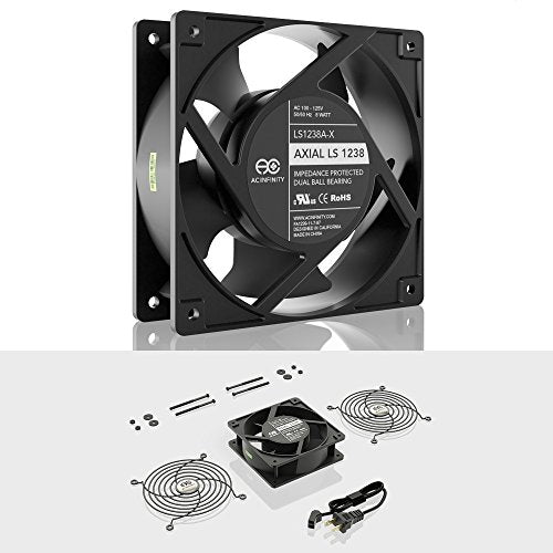 AC Infinity AXIAL LS1238, Quiet Muffin Fan, 120V AC 120mm x 38mm | Low Speed, UL-Certified for DIY Cooling Ventilation Exhaust Projects - size: Single 120 x 120 x 38 mm, Low Speed
