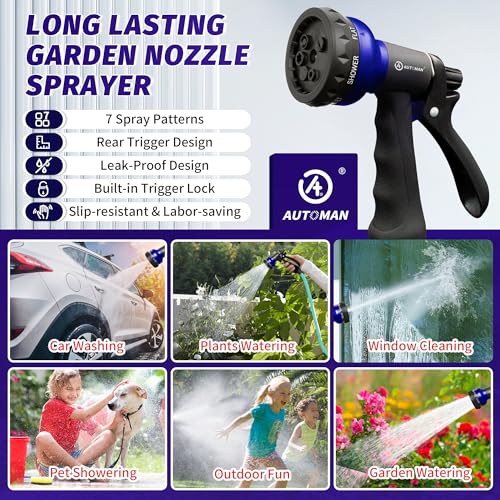 AUTOMAN Garden Hose Nozzle, Water Sprayer Nozzle with 7 Adjustable Watering Patterns,Slip Resistant Nozzle for Plants,Lawn,Washing Cars,Window Cleaning,Showering Pets & Outdoor Fun. - color: Royal Blue