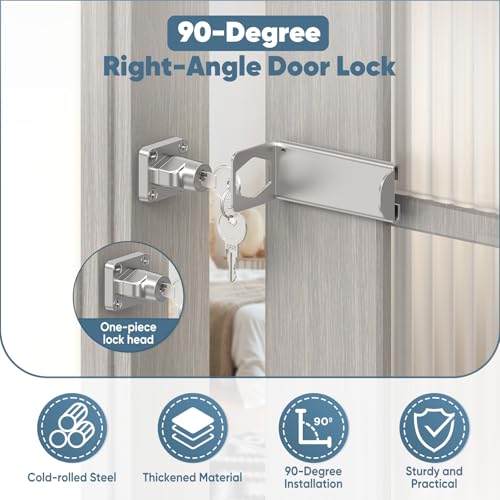 90 Degree Barn Door Locks with Key, Sliding Hasp Latch-2Pcs Silver | 3.3 Inch Thickened Heavy Duty Latch for Home Security, Inward Opening/Closet/Shed/Barn Door, Cabinet - color: Silver, size: 3.3In with Key-2PCS