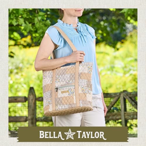Bella Taylor Large Tote, Quilted Shoulder Bag for Women | Lightweight, 6-pocket large quilted purse, machine washable, zippered top, ultimate organization, durable construction - color: Prairie Meadow Patch