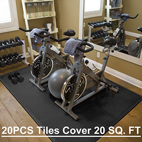 Walsai Exercise Mats Puzzle Foam Mats Gym Flooring Mat Cover 20 SQ.FT Interlocking Foam Mats with EVA Foam Floor Tiles for Home Gym Equipment Workouts (20pcs Black Exercise Mats)