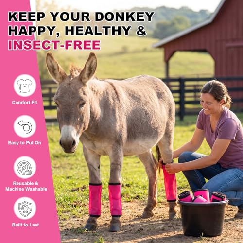 Donkey Fly Boots Set of 4, UV-Proof Breathable Mesh Leg Wraps with Built-in Nylon Support, Non-Slip Adjustable Closures, Summer Protection for Farm Donkeys, Pony, Mule(Mini,Pink,4) - color: Pink