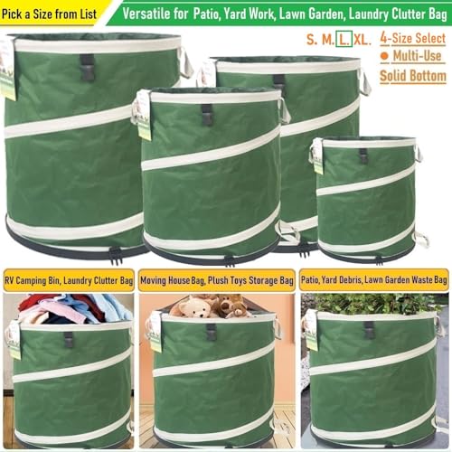 32-Gallon Collapsible Trash Can (19x25 in) Hard-Shell Bottom Leaf Bag,Yard Waste Bag,Garden Debris Container,Pop-Up Recycling Bin,RV Camping Waste Bin,Laundry Hamper,Lawn Grass Clippings,Weeds Basket - style: 32 Gallon Bag with Gardening Gloves