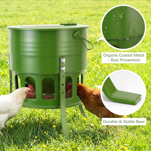 Tgeyd Metal Chicken Feeder, 20lb Large Chicken Feeder with 12 Feeding Ports | Durable Metal Construction, Clean Modern Look, 4 Adjustable Height Settings, Easy Assembly for Backyard Chicken Keeping