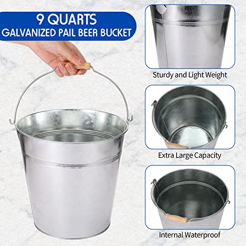 Didaey 12 Pcs Galvanized Metal Beer Buckets, Handle,Silver | 9 Quart Large Capacity Pails for Party Wedding, Tin Pails for Beer Ice, Round Design for Table Centerpieces Crafts - color: Silver