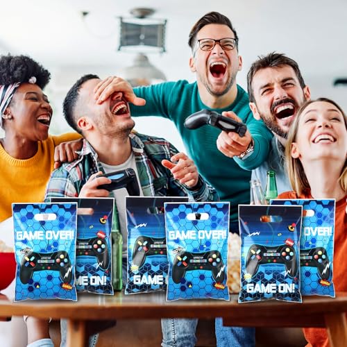 Resurhang 50 Pcs Video Games Party Favor Bags Bulk 6.5 x 9.8 Inch Plastic Gamer Goodie Treat Gift Bags Funny Candy Cookie Totes for Game on Birthday Party Decorations Supplies Wrap - style: Video Game
