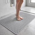 Extra Large Non Slip Shower Mat 47 x 32 in TPE,Grey | Large Square Shower Mat for Inside Shower, Quick Drain Holes, Strong Suction Cups, Textured Surface, Soft TPE