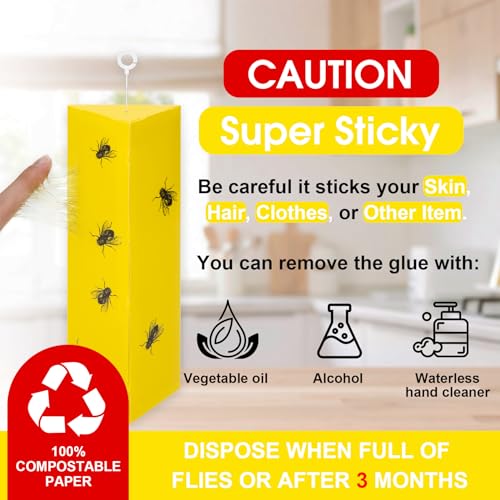 8 Pack Sticky Fly Traps for Indoor Outdoor with Hanging Hook | Odorless Yellow Super Sticky Hanging Flies Catcher, Fly Stick for Mosquito Aphids Wasp Fungus Gnats for Home Farm Ranch - size: 8 pack