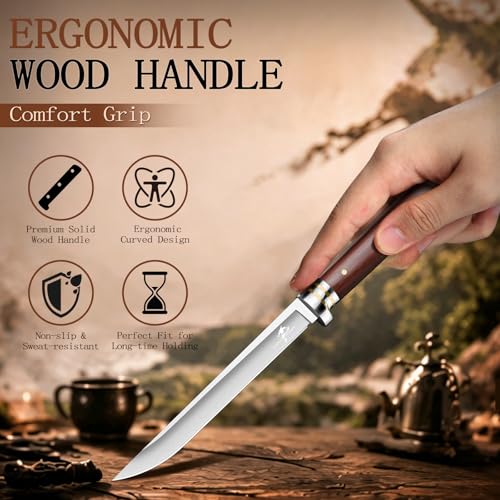 Purple Dragon Japanese Fixed Blade Knife with Wooden Sheath | Full Tang Camping Knife with Rosewood Handle, Built for Survival, Bushcraft & Outdoor Use, Gifts for Men