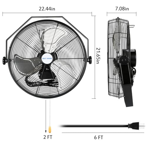 BILT HARD 18 inch Industrial Wall Fan, 4300 CFM, 3-Speeds High Velocity Wall Mount Fan with Sealed Motor, Heavy Duty Metal Barn Fans, 2 Pack - size: 18 inch
