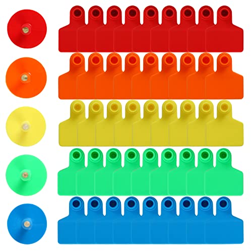 Blank Cattle Ear Tags - 100PCS Plastic Livestock Ear Tags Farm Animal Tags ID Tags Red Yellow Green Blue Orange Ear Tagger Cattle Ear Tags for Cow Cattle Sheep Goats Pigs Hogs Mark Label (Orange) - style: Orange