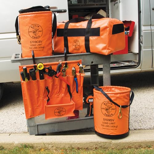 Klein Tools 5109SV Tool Bucket, Vinyl Lineman Bucket with Swivel Snap and Web Handle, 12-Inch, 100-Pound Load Rated Tool Holder - style: Vinyl with Swivel Snap Hook