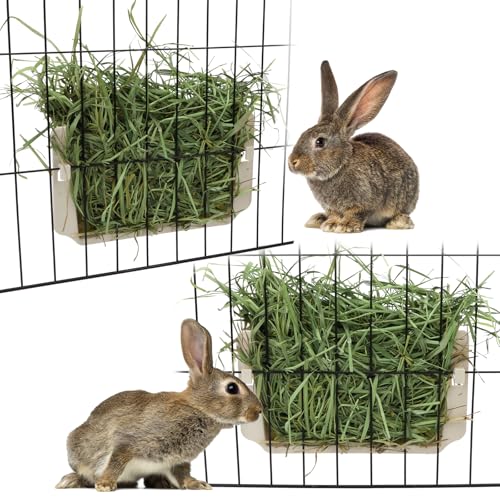Hypeety Rabbit Hay Feeder Automatic Hay Rack for Guinea Pigs, White, 2pcs | Durable plastic holder, easy to fill, reduces hay waste, for rabbits/guinea pigs/chinchillas/small animals, cage accessories - color: White, size: 2pcs