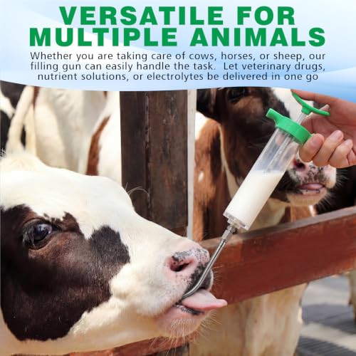 Threlaco 50ml 2 Pcs Drench Gun for Goats, Sheep & Cattle, Green | Reusable Large Goat Drench Syringe, Adjustable Veterinary Medicine Feeding Syringe, Continuous Dosing for Livestock, Horse - color: Green, size: 50ml