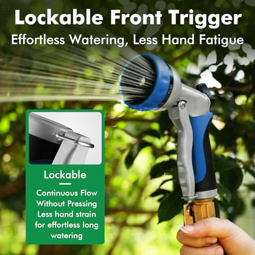 RESTMO Garden Hose Nozzle, Heavy Duty Metal Water Hose Nozzle with 7 Adjustable Spray Patterns, High Pressure Hand Sprayer with Flow Control, Best for Watering Plant & Lawn, Washing Car & Pet, Blue - color: Blue