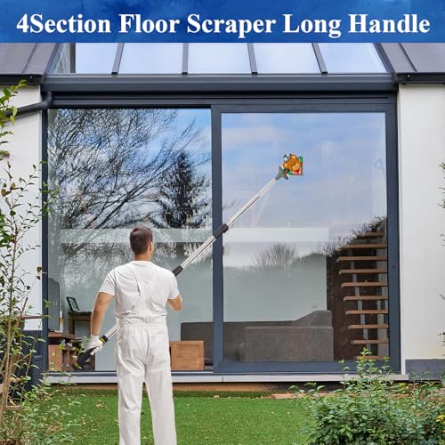 Floor Scraper Heavy Duty Long Handle,52in 4" Razor Blade Floor Scraper Adjustable with 10PCS Extra Metal Blades Paint Scraper for Cleaning Stickers Gum Glass Wall Tile Linoleum Stove Top