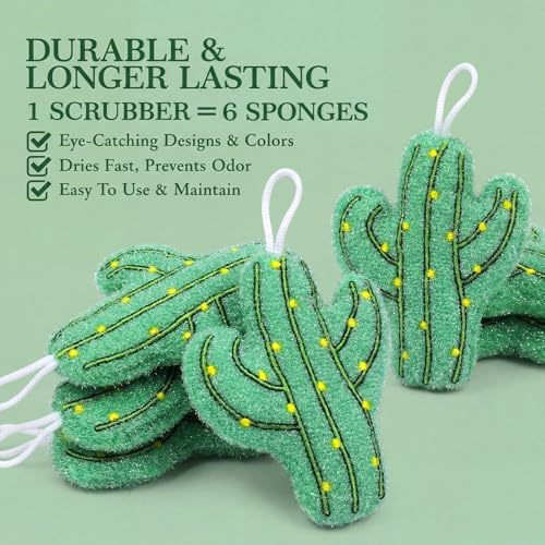12 Pcs Cactus Sponge Dish Scrubber Dual Sided Non Scratch Dish Washing Scrubbers Reusable Household Cleaning Kitchen Tools for Dishwashing Washing Dishes Cookware Tubs Sinks - style: Cactus