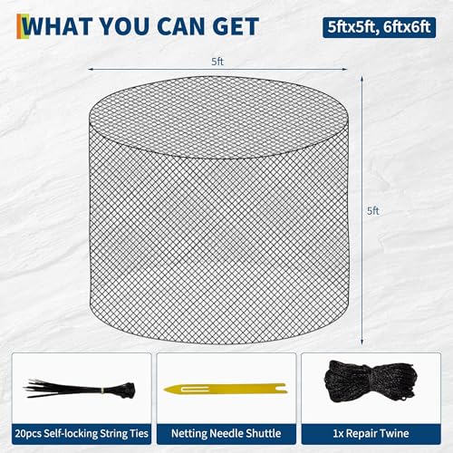 Round Bale Hay Net for Horses and Goats, 5x5 Ft Knotless Design Slow Feed Hay Net with 2'' Holes, Large Heavy Duty Slow Feeder Nets - size: 5x5FT