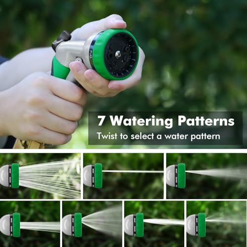 RESTMO Garden Hose Nozzle, Heavy Duty Metal Water Hose Nozzle with 7 Adjustable Spray Patterns, High Pressure Hand Sprayer with Flow Control for Watering Plants & Lawns, Washing Cars & Pets - color: Green