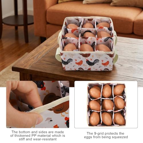 Removable Egg Collecting Basket, Foldable Canvas Egg Holder | Egg Basket for Gathering Fresh Eggs with 9 Pouches, Collector Egg for Chicken, Duck, Goose, Collection (Cartoon Chicken) - style: Cartoon Chicken