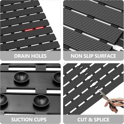 MBOSS Square Shower Mat for Inside Bathroom, Non Slip Bathtub Mat, 24 X 24 Inch Non Slip Shower Mat for Tub & Shower, Bathroom Essentials Safe, Easy to DIY Cut, Eco-Friendly Materials - color: Black