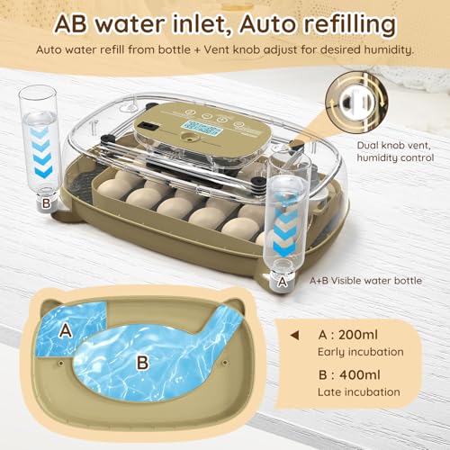 24 Egg Incubator for Hatching Eggs with Temperature and Humidity Control, LED Candling & Auto Turning for Chicken Duck Quail Birds, Ideal for Home Farm, Classroom, Beginners - color: Green