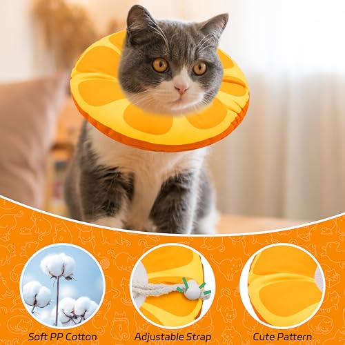Seyezo Cat Cone Collar Soft, Adjustable Cat Recovery Cone, Orange, Large | Kitten Cones to Stop Licking, Cute Donut E Collar After Surgery, Elizabethan Cones for Cats Kittens, Protective Neck Pillow - color: Orange, size: Large