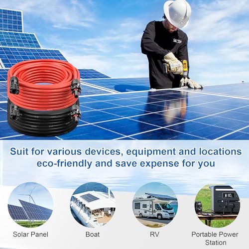 10 FT 10AWG Solar Panel Extension Cable,10 Gauge Extension Cord,5FT 10FT 20FT 30FT 50FT 100FT Solar Panel Wire with Extra Fair of Female and Male Connectors Solar Adapter for RV, Photovoltaic Systems - size: 10FT-10AWG
