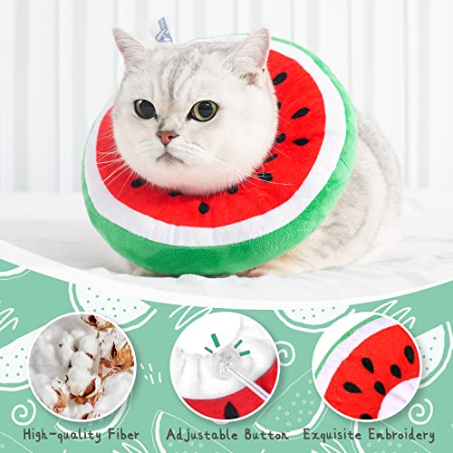 ANWA Adjustable Cat Cone Collar Soft, Cute Cat Donut Collar After Surgery, Kitten Recovery Cones to Stop Licking - color: Watermelon, size: Medium