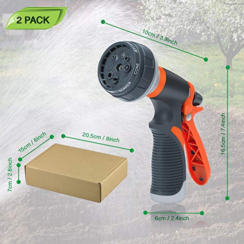Garden Hose Nozzle 2 Pack Heavy Duty Hose Spray Gun 8 Way High Pressure | Hand Sprayer Spray Nozzle for Watering Lawn Car Washing Pet Bathing Sidewalk Cleaning