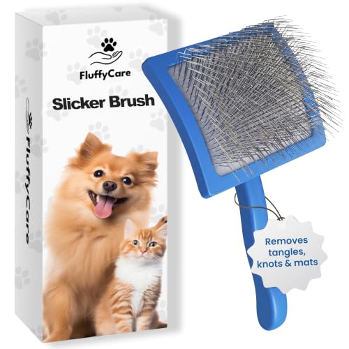 Slicker Brush for Dogs, Large Doodle Brush with Wooden Handle for Goldendoodle, Labradoodle & Poodles, Extra Long Pins for Dematting, Removing Mats & Thick Curly Coats(Blue,Large) - color: Blue