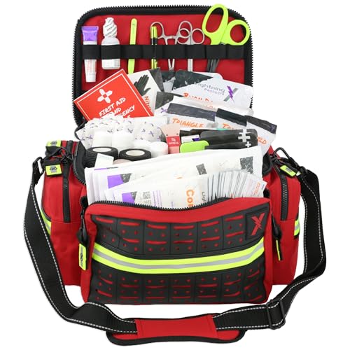 Lightning X Products Lightning X Mid-Sized First Responder EMT Bag | LXMB25 Fully Stocked Aid Kit w/ 200+ BLS Supplies - RED - color: Red