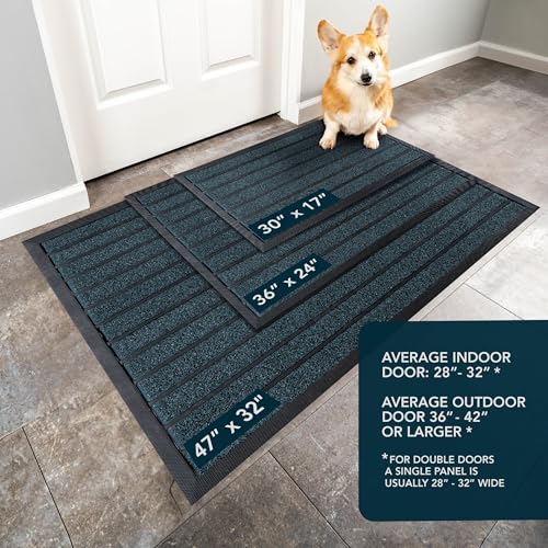 ubdyo Extra Durable Door Mat Outside Entrance (30" x 17", Bright Blue) | Dirt Trapping, Non-Slip Backing, Indoor or Outdoor Use, Welcome Mat, Low Profile, Natural Rubber, Stain Fade Resistant - color: Bright Blue, size: 30" x 17" (Rectangular)