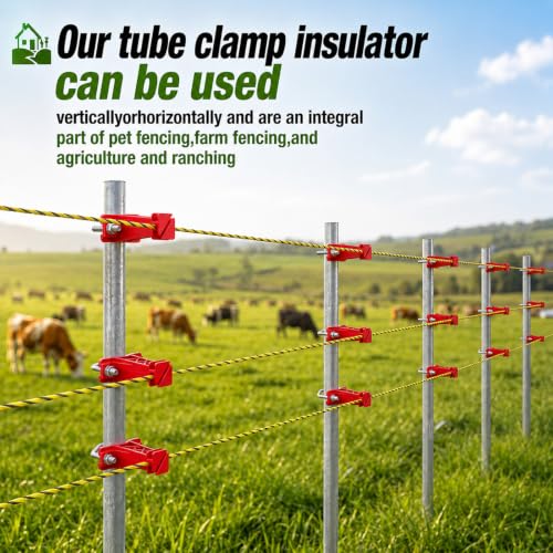 Tondiamo 48 Pcs Tube Post Insulator, Electric Chain Link Fence T Post Extender Insulators for Square Round Pipe Tubing Wire Vinyl Picket Fence (Red) | Extender Insulators for Square Round Pipe Tubing Wire Vinyl Picket Fence - style: Red