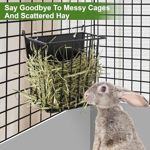 LUAVIARU Upgrades 4pcs Hay Feeder Rabbit - Guinea Pig - Metal Frame Hay Rack with Adjustable Hook - Less Wasted - for Guinea Pig, Bunny, Chinchilla Cage Accessories - Bunny Feeder - size: 4 Pack