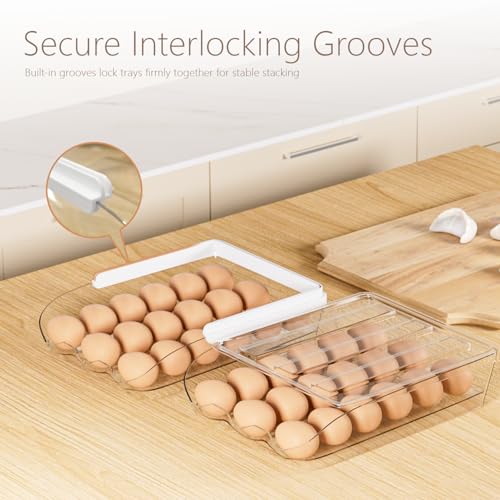 2 Pack Egg Holder for Fridge Automatic Rolling Egg Container Holds 36 Eggs | Clear Large Capacity Egg Storage Dispenser Organizer for Refrigerator with Lid - size: 2 Pack Holds 36 eggs