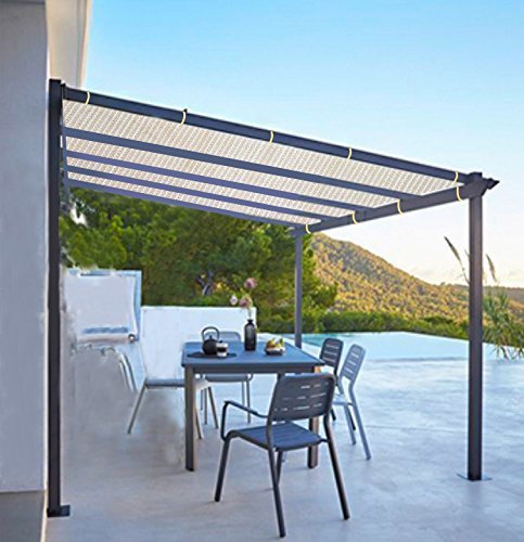 Shatex Shade Panel 12' x 12' Block 90% with Ready-tie up Ribbon for Pergola Gazebo Porch, Wheat - size: 12x12ft with Rope - Beige