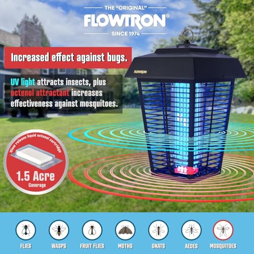 Flowtron Bug Zapper, 1.5 Acre Outdoor, Two 40W UV Bulb, 5600V, Octenol Lure | Bug zapper for large yards, farms, and wooded areas - UV and octenol lure clears mosquitoes and flies - UL certified - color: Black