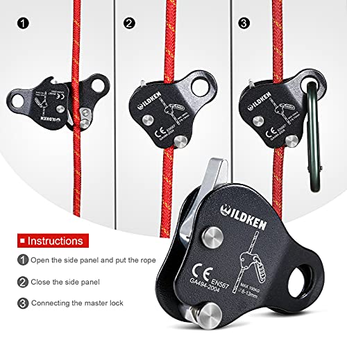 WILDKEN Climbing Ascender Fall Protection Belay Device Climbing Rope Grab | Ascender for Rock Climbing Mountaineering Tree Arborist Expedition Caving Rescue Aerial Work - color: Black